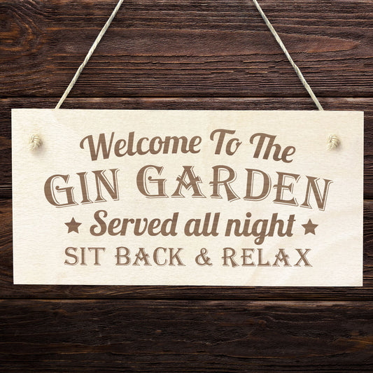 GIN GARDEN SIGN Engraved Hanging Wall Sign Home Bar Sign