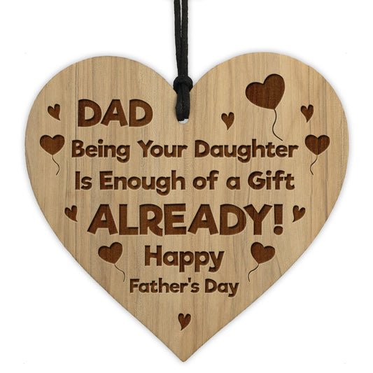 FUNNY Fathers Day Gift For Dad From Daughter Engraved Wood Heart