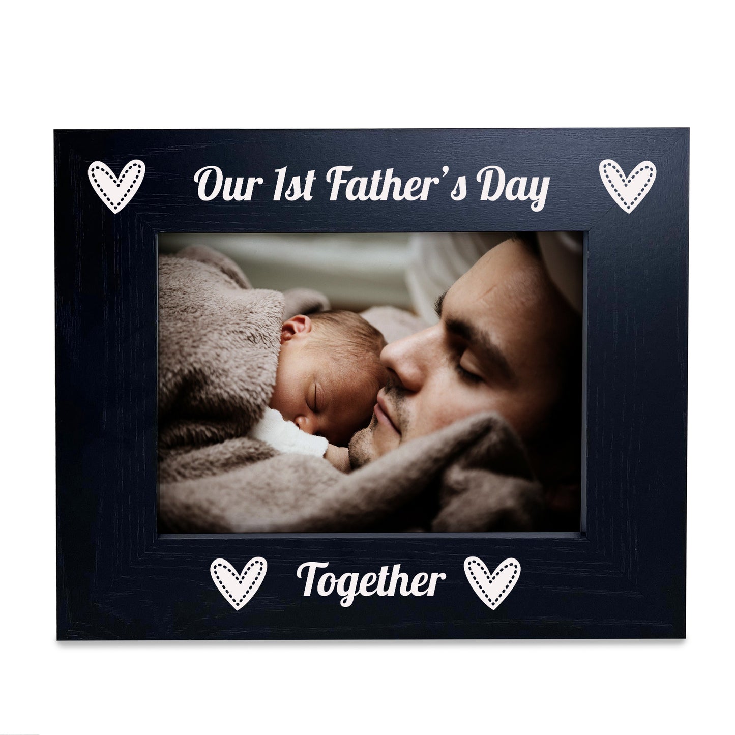 1st First Father's Day Gifts For New Dad Black Wooden 7x5 Photo