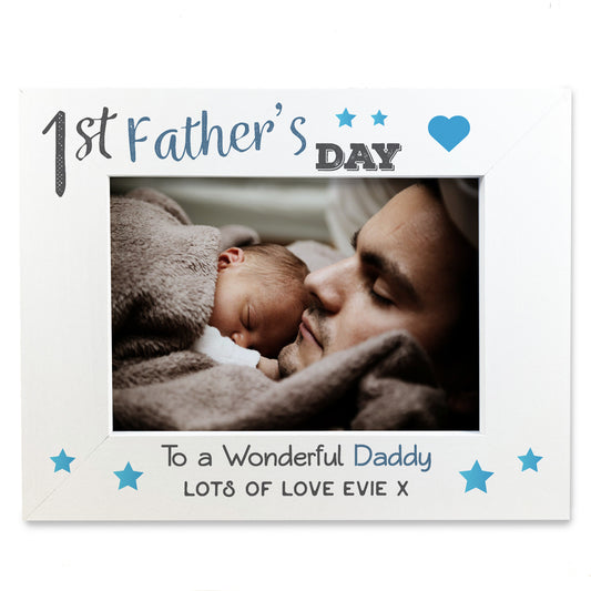 1st Father's Day Gifts For Daddy Personalised 7x5 White Wooden