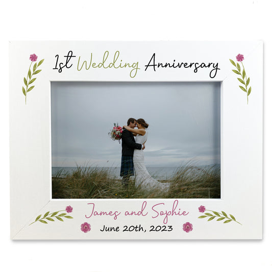 1st Anniversary Wedding Gifts Personalised 7x5 White Frame