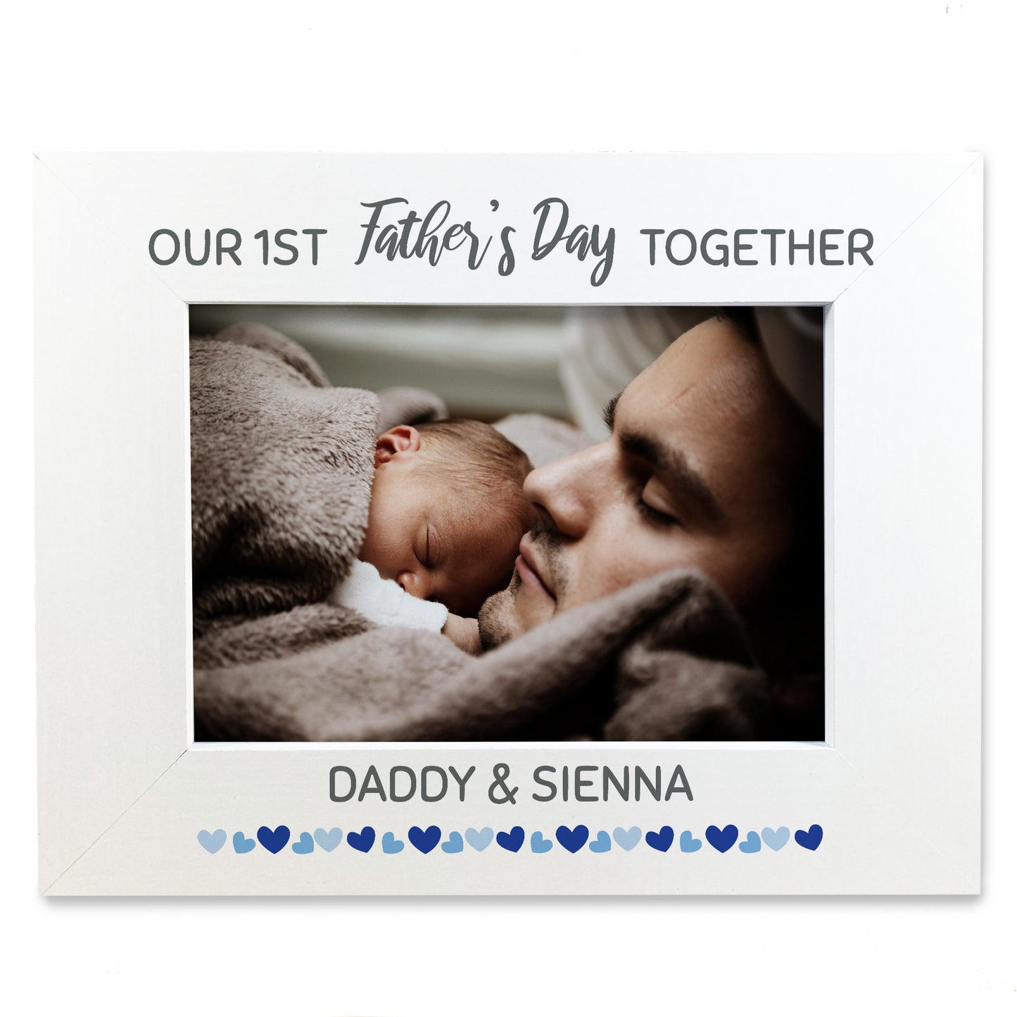 1st Fathers Day Personalised 7x5 White Wooden Frame New Dad Gift