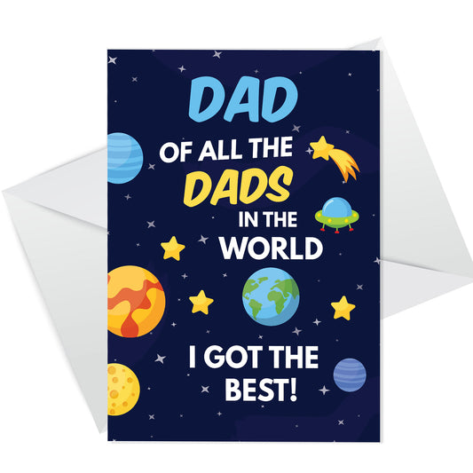 Fathers Day Card Space Theme Card Best Dad In The World Card
