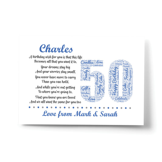 Personalised 50th Birthday Gift for Him Men Dad Grandad A4 Print