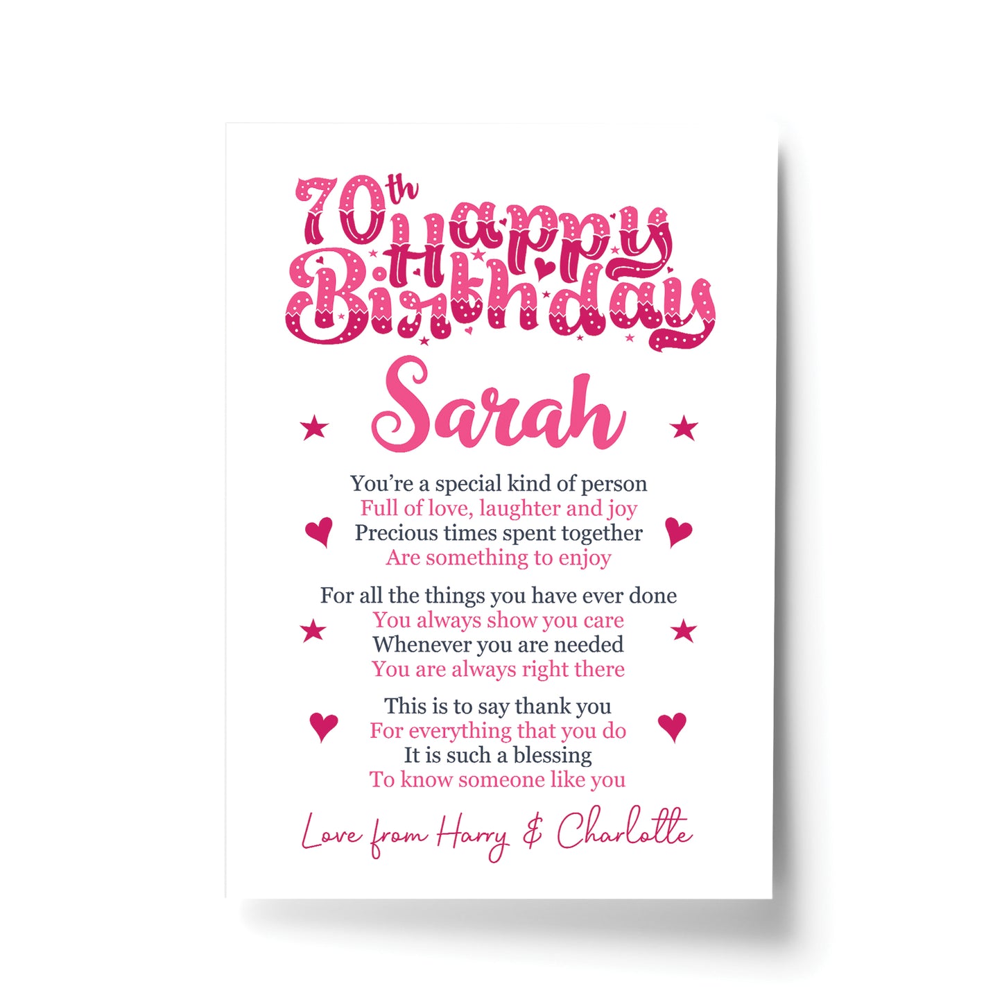 PERSONALISED 70th Birthday Gifts For Her Gift For Mum Nan A4