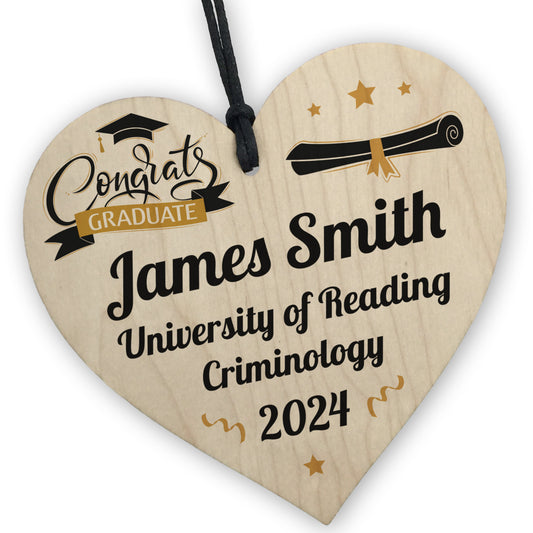 Personalised Graduation Gift Hanging Wood Heart Decoration