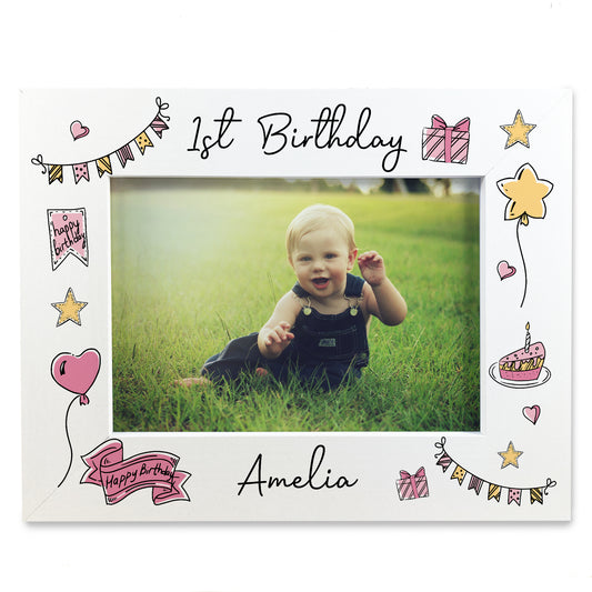 1st Birthday White 7x5 Wooden Frame Gift For Baby Girl