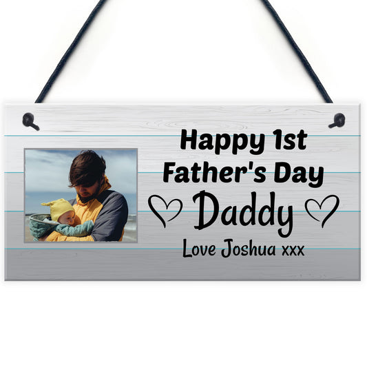 Personalised 1st Fathers Day Gift For Daddy Hanging Photo Plaque