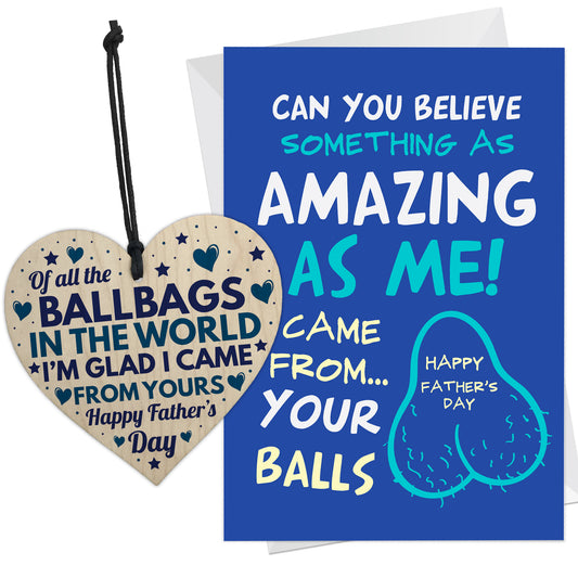 Funny Fathers Day Card and Wooden Heart Novelty Fathers Day Joke