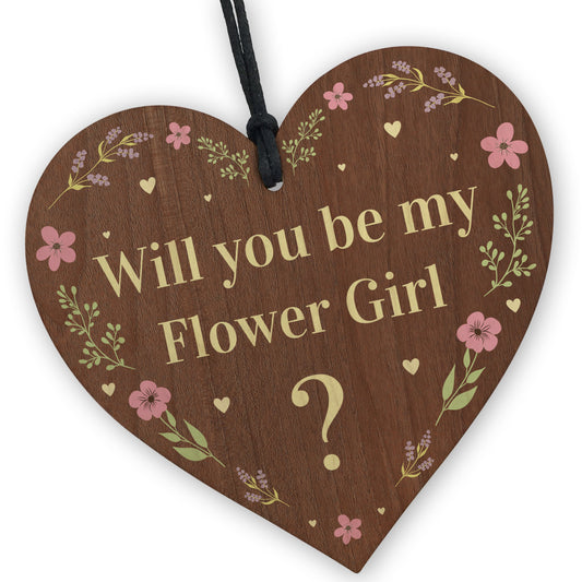 Will You Be My Flower Girl Wooden Hanging Heart Wedding Day Gift