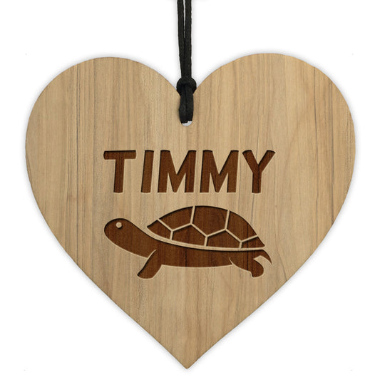 Personalised Tortoise Sign Engraved Wood Heart Turtle Gift