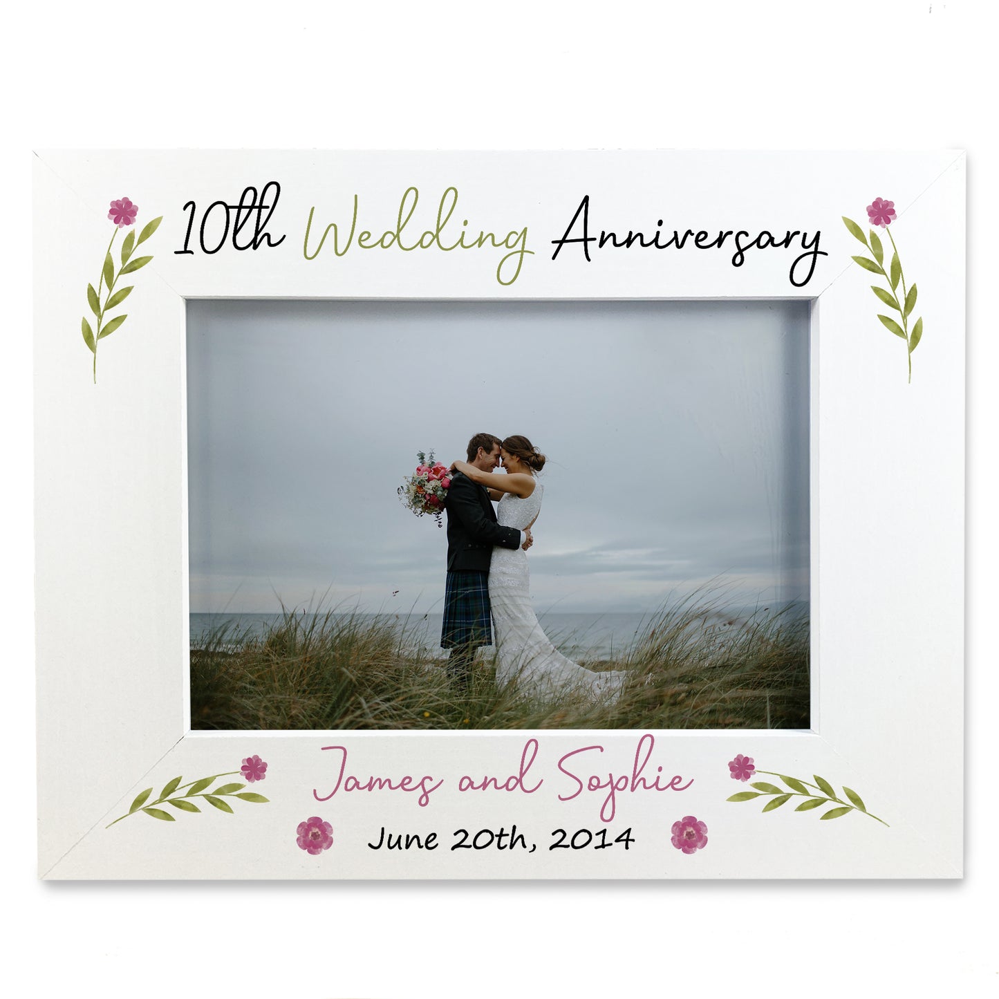 10th Anniversary Wedding Gifts Personalised 7x5 White Frame