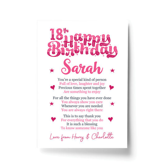 PERSONALISED 18th Birthday Gift For Her Gift For Daughter A4