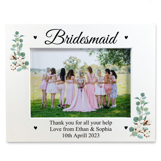 Personalised Gift For Bridesmaid White Photo Frame Thank You