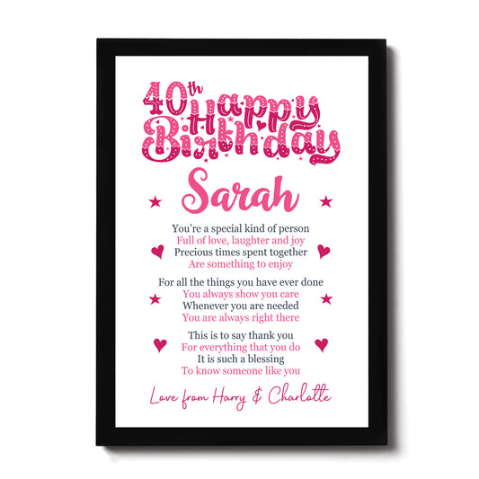 PERSONALISED 40th Birthday Gifts For Her Gift For Daughter