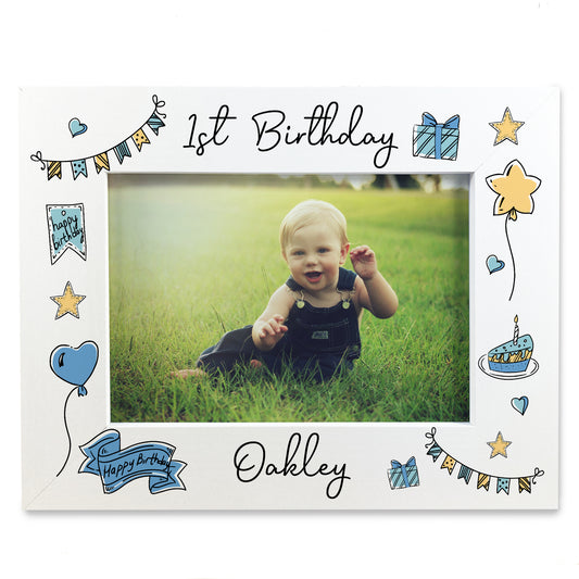 1st Birthday White 7x5 Wooden Frame Gift For Baby Boy