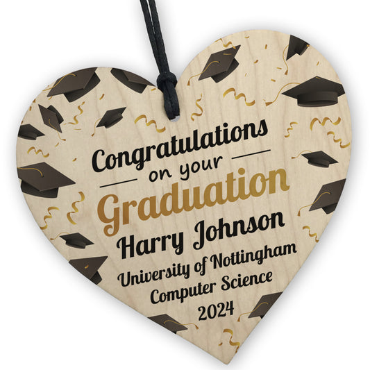 Personalised GRADUATION GIFT Hanging Wood Heart Decoration