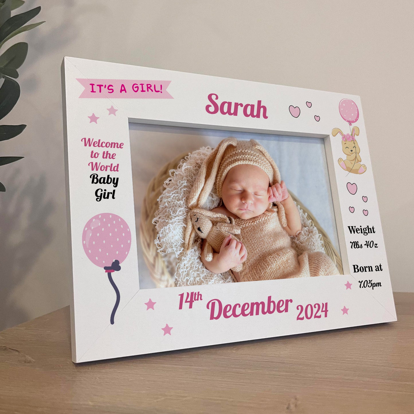 Personalised Birth Details 7x5 White Frame Newborn Baby Gifts