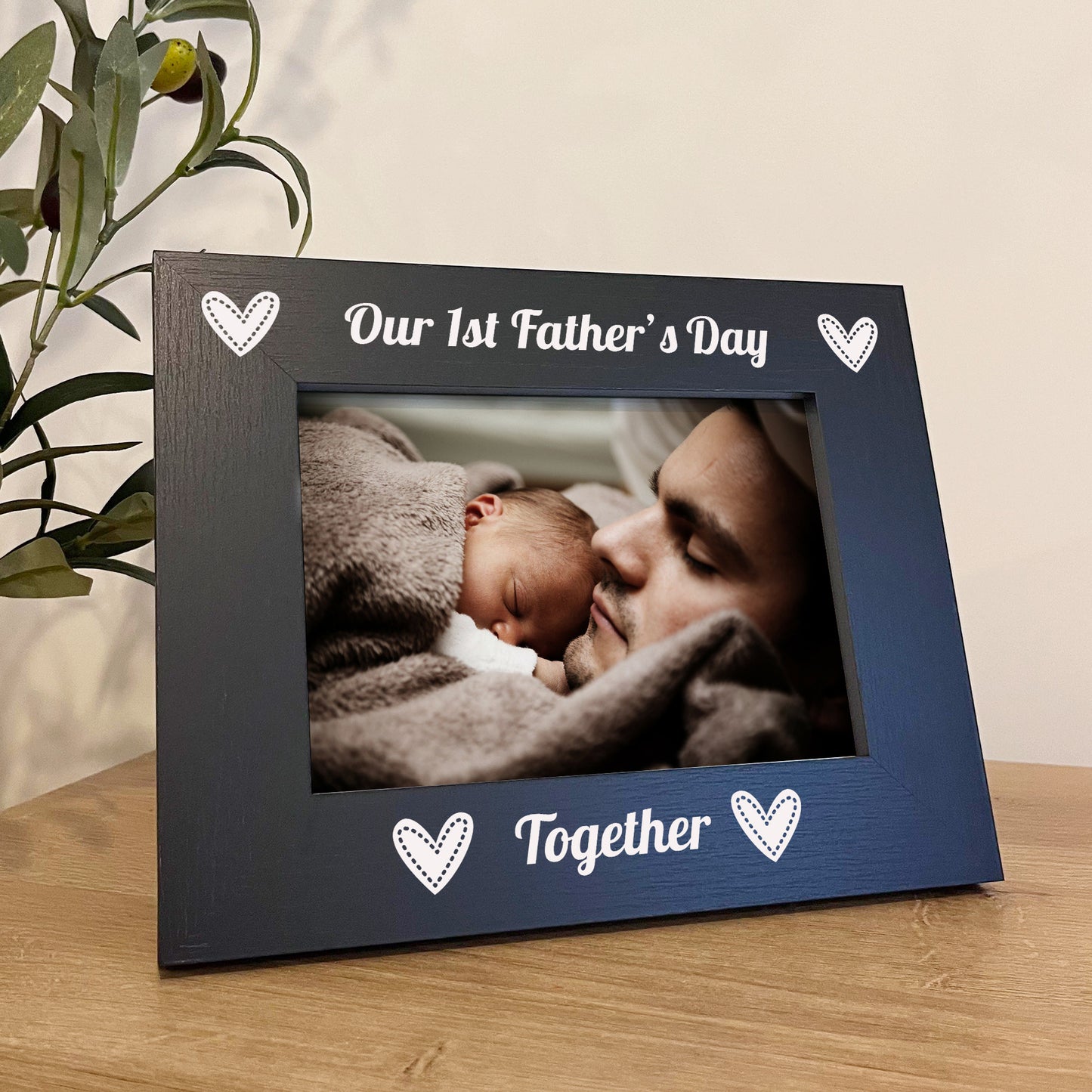 1st First Father's Day Gifts For New Dad Black Wooden 7x5 Photo