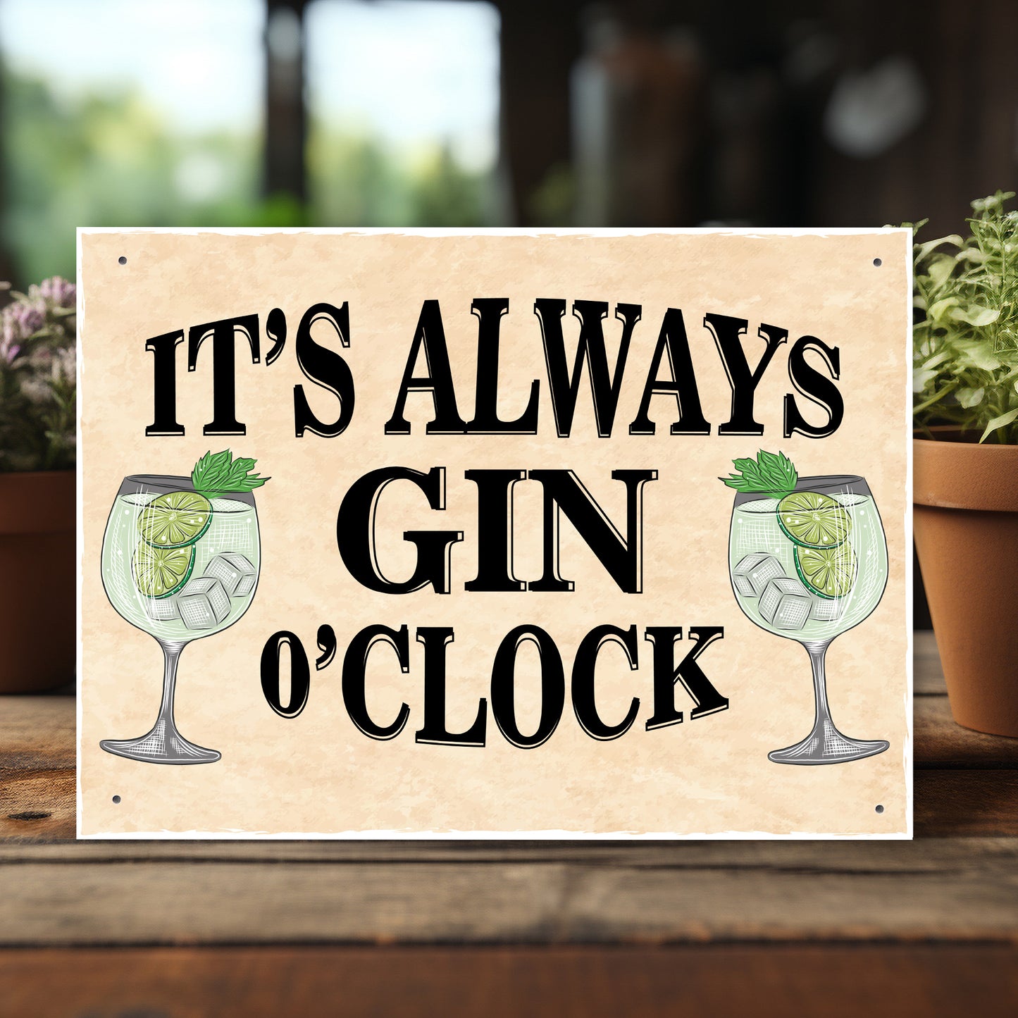 FUNNY Bar Sign For Home Always Gin O Clock Hanging Wall Sign