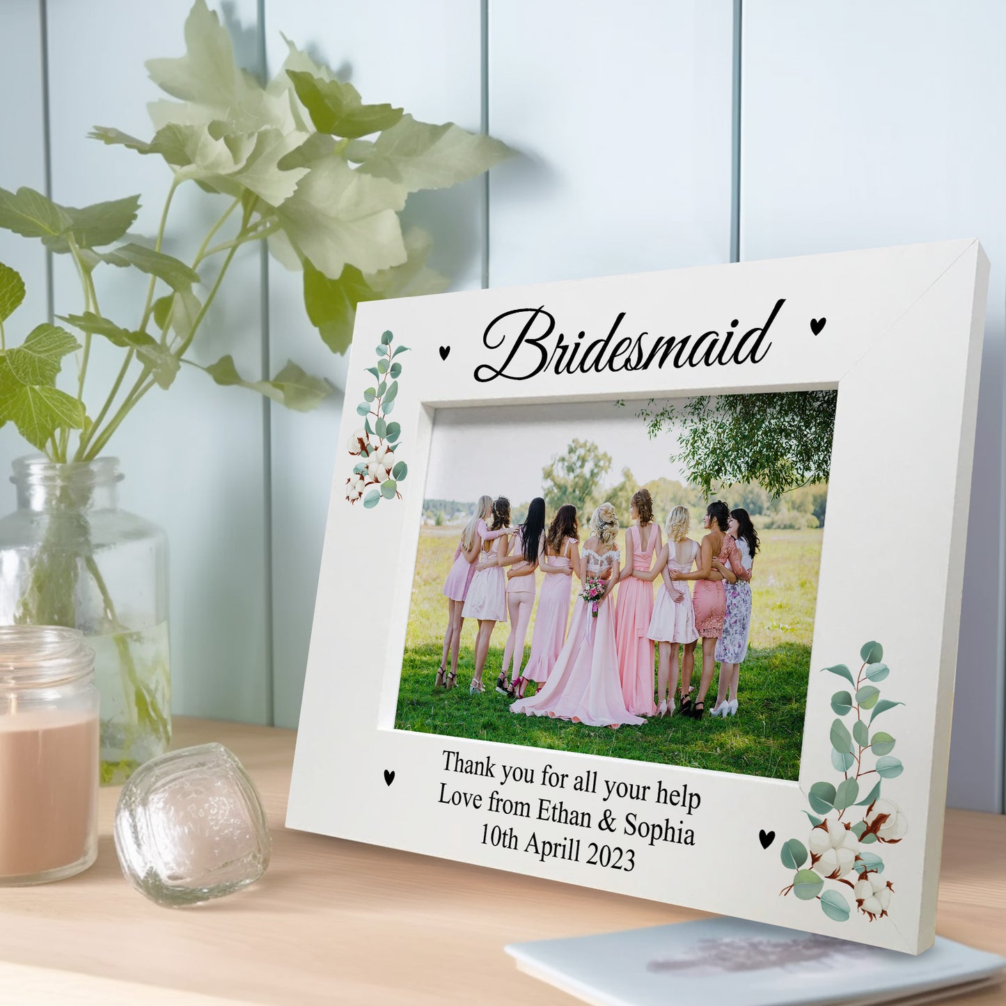 Personalised Gift For Bridesmaid White Photo Frame Thank You