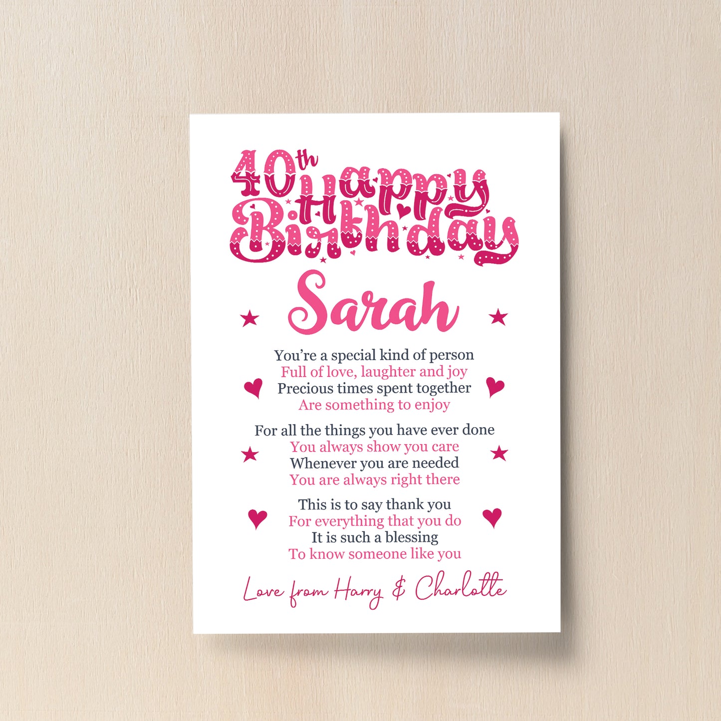 PERSONALISED 40th Birthday Gifts For Her Gift For Daughter A4