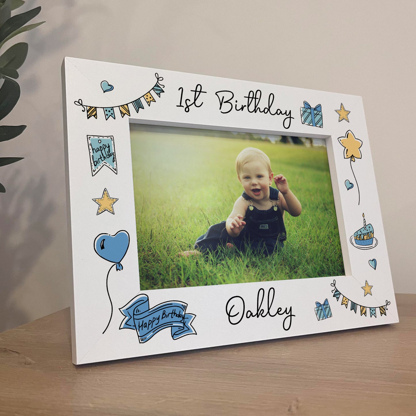 1st Birthday White 7x5 Wooden Frame Gift For Baby Boy