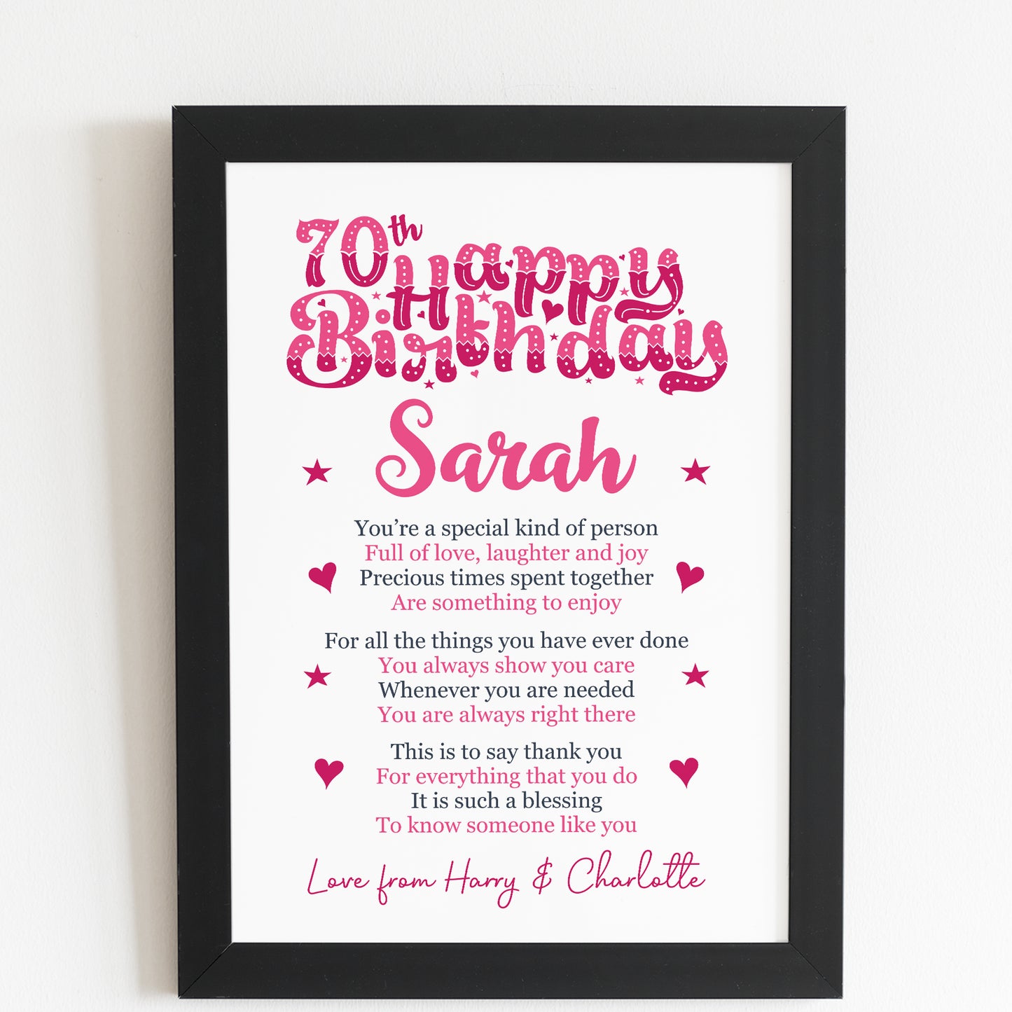 PERSONALISED 70th Birthday Gifts For Her Gift For Daughter Mum