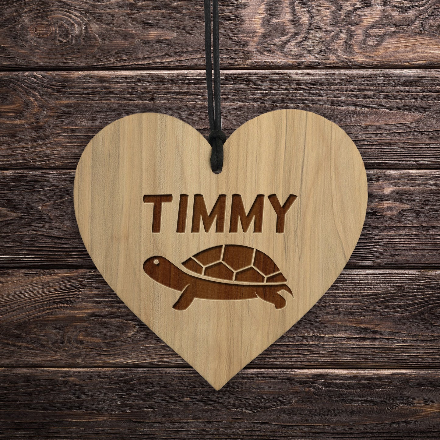 Personalised Tortoise Sign Engraved Wood Heart Turtle Gift