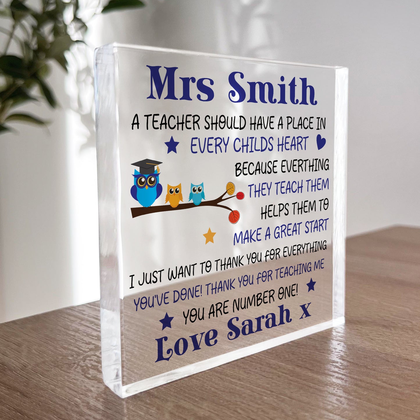 Teacher Gift Personalised Owl Teacher Gift Teacher Christmas