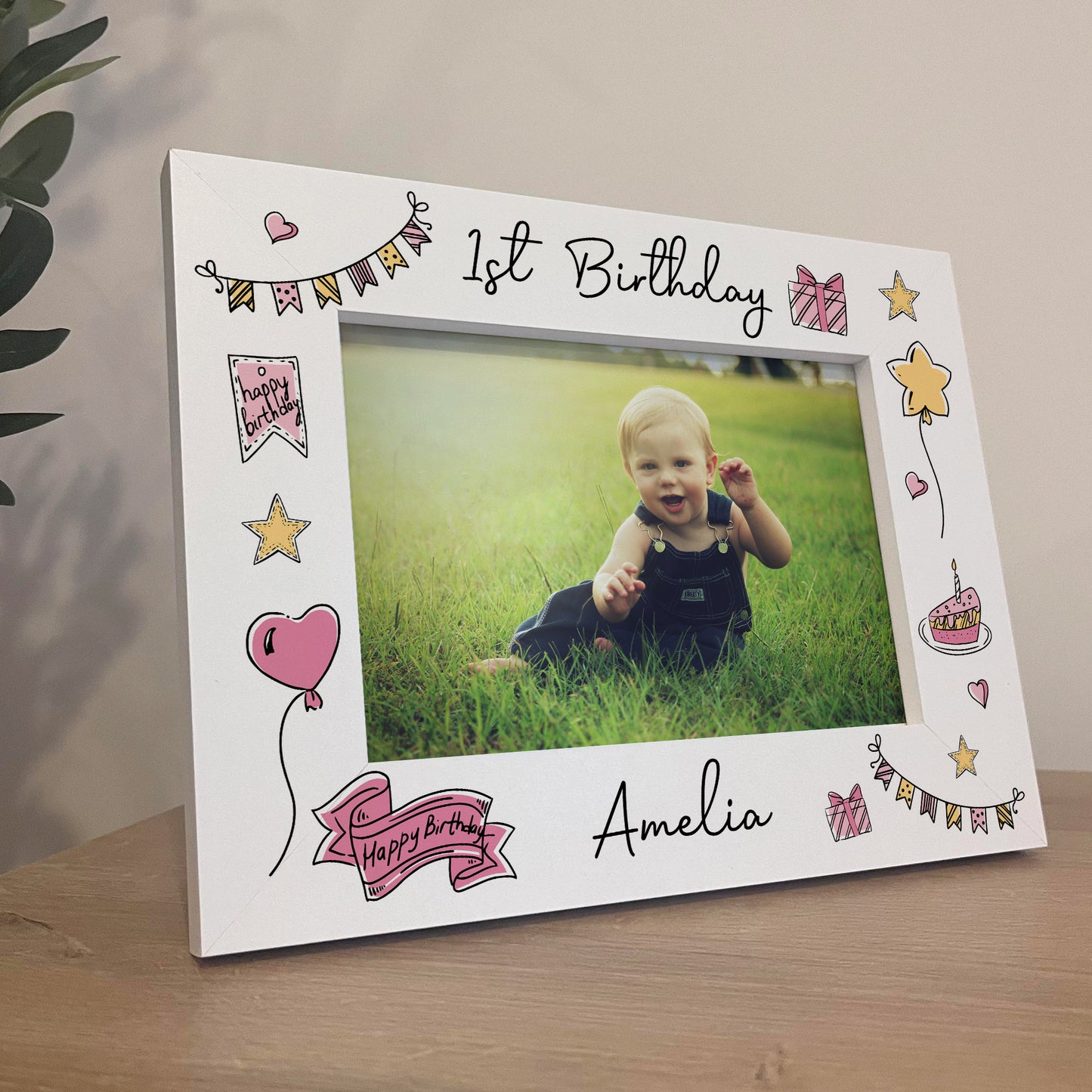 1st Birthday White 7x5 Wooden Frame Gift For Baby Girl