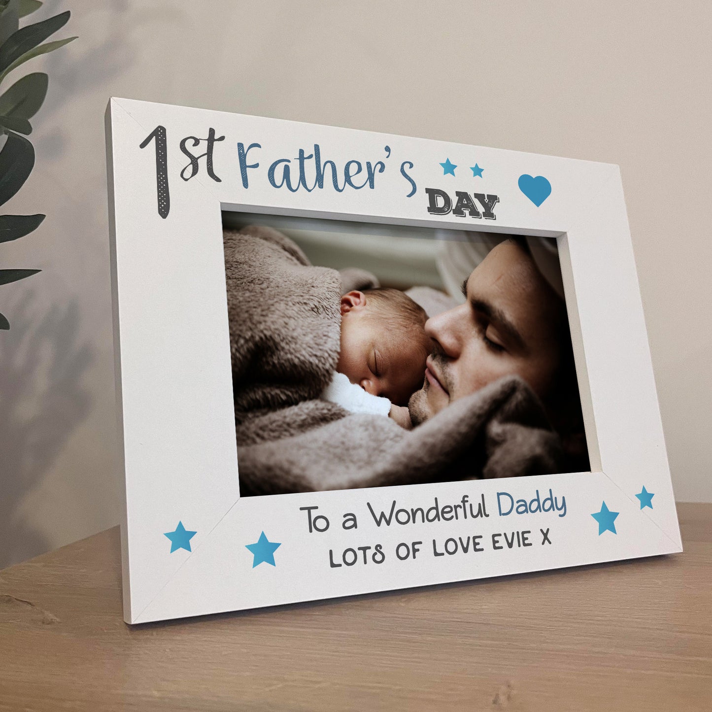 1st Father's Day Gifts For Daddy Personalised 7x5 White Wooden