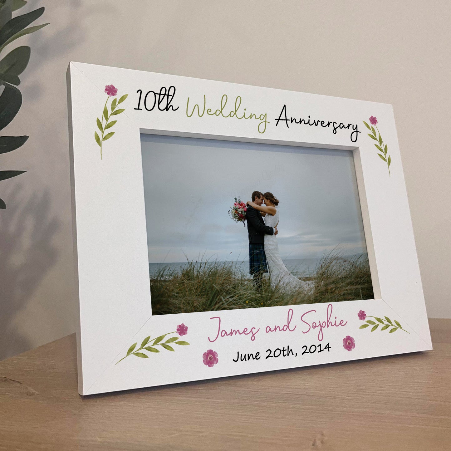 10th Anniversary Wedding Gifts Personalised 7x5 White Frame