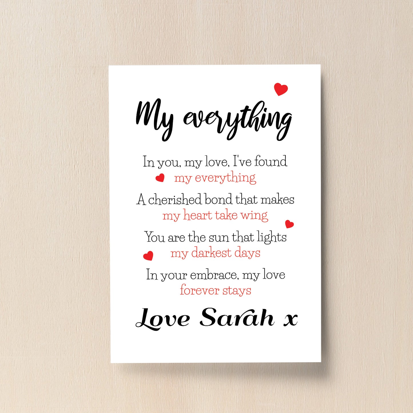 Gift For Husband Wife MY EVERYTHING Print Personalised Gift