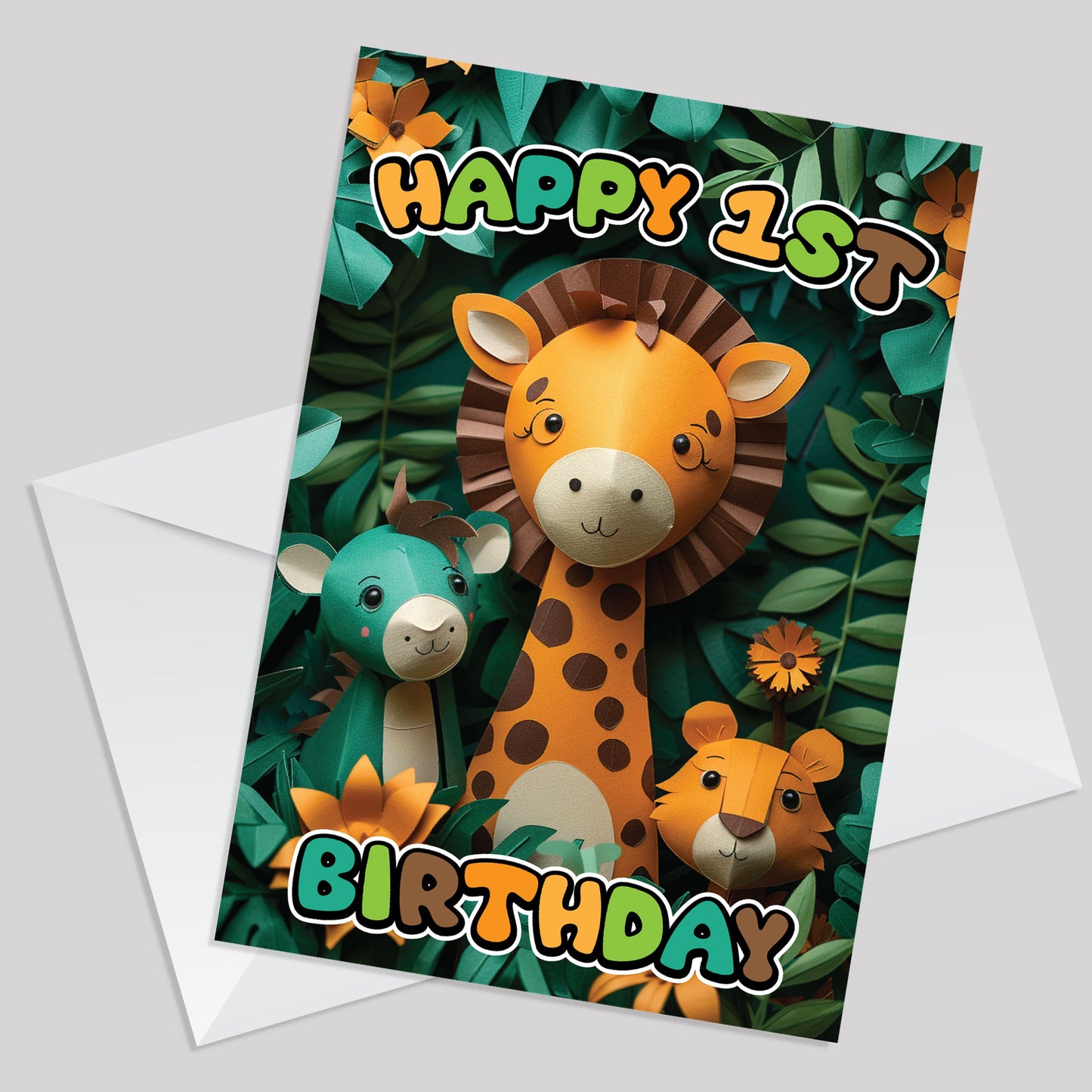 1st Birthday Card for Boys Girl Jungle Animals Birthday Card