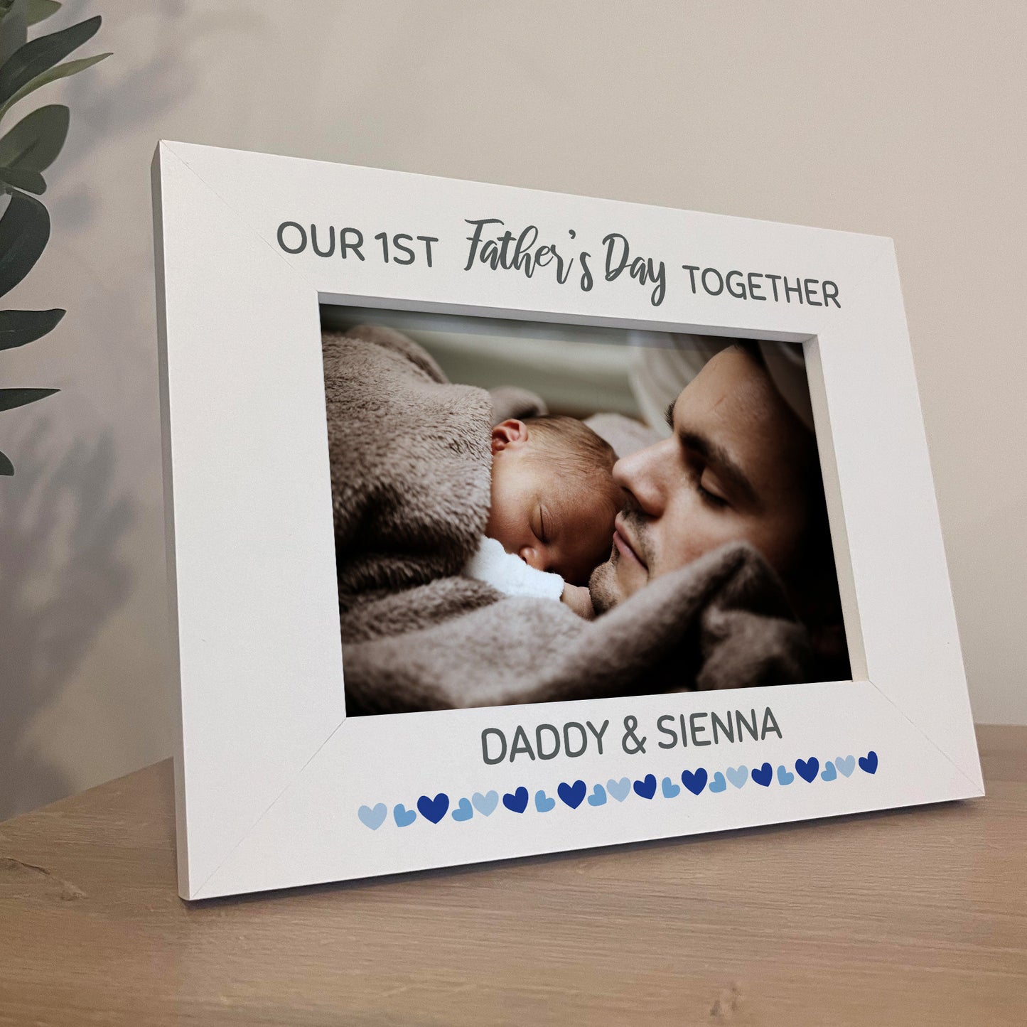 1st Fathers Day Personalised 7x5 White Wooden Frame New Dad Gift