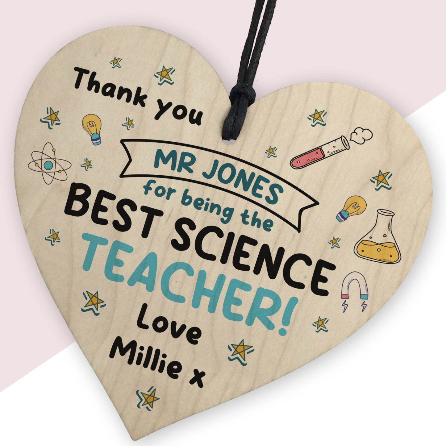 Personalised Gift For Science Teacher Wood Heart Thank You Gift