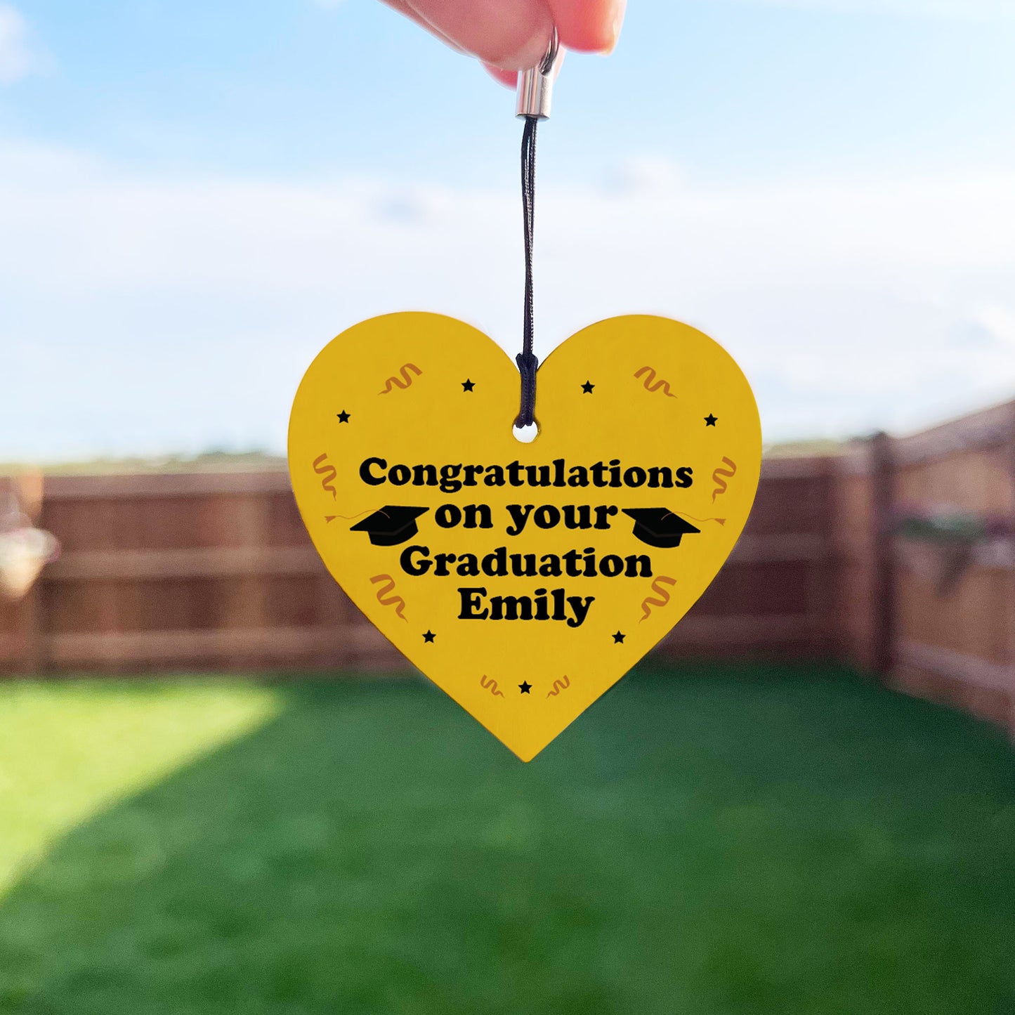 Congratulations Gift Graduation Keyring Wood Heart Personalised