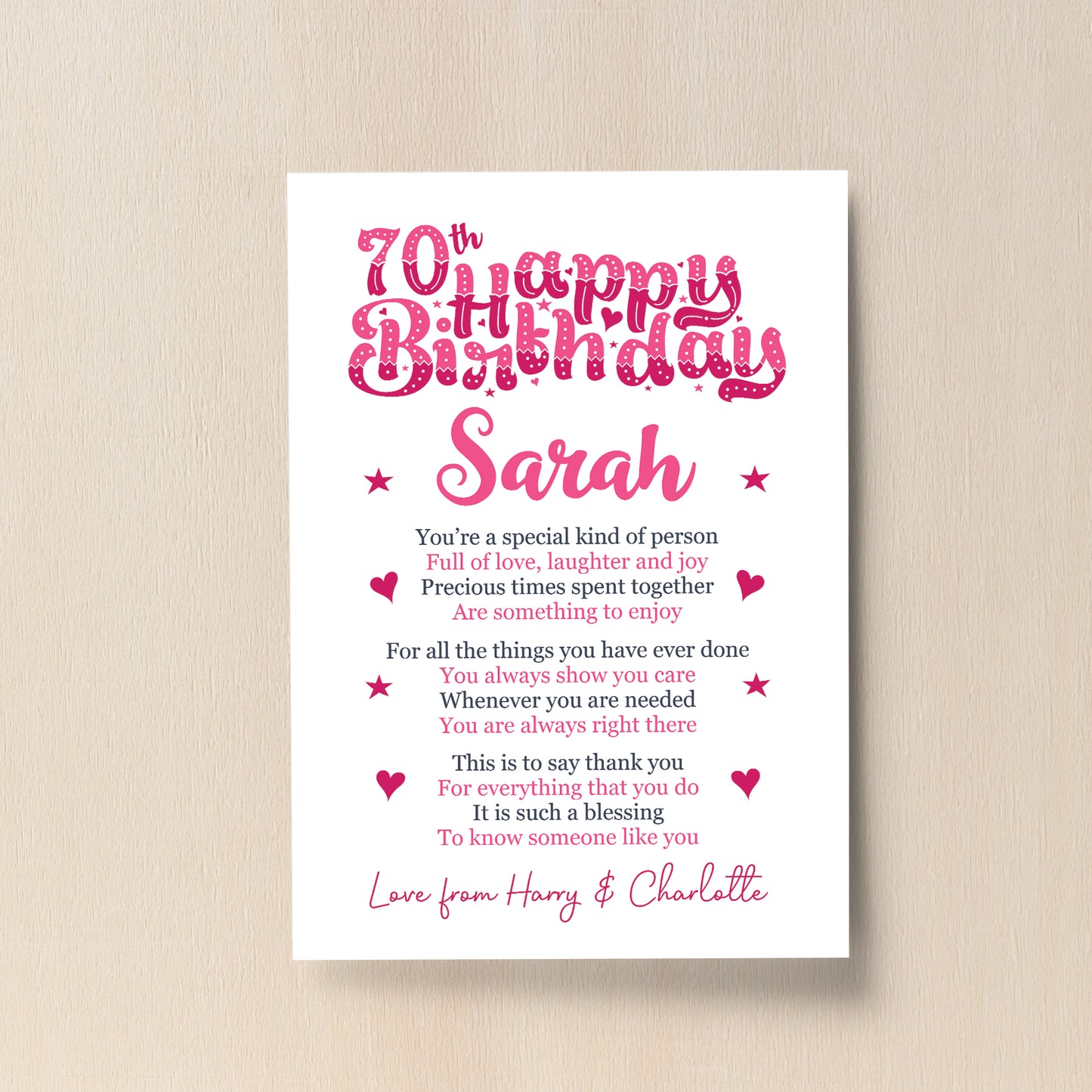 PERSONALISED 70th Birthday Gifts For Her Gift For Mum Nan A4