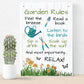 GARDEN RULES SIGN Plaque for Outside Welcome Sign For Garden