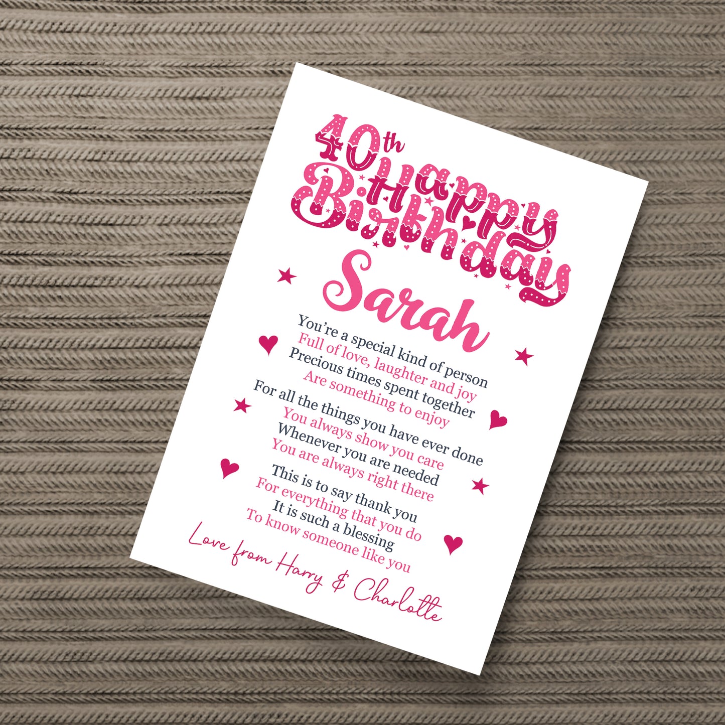 PERSONALISED 40th Birthday Gifts For Her Gift For Daughter A4