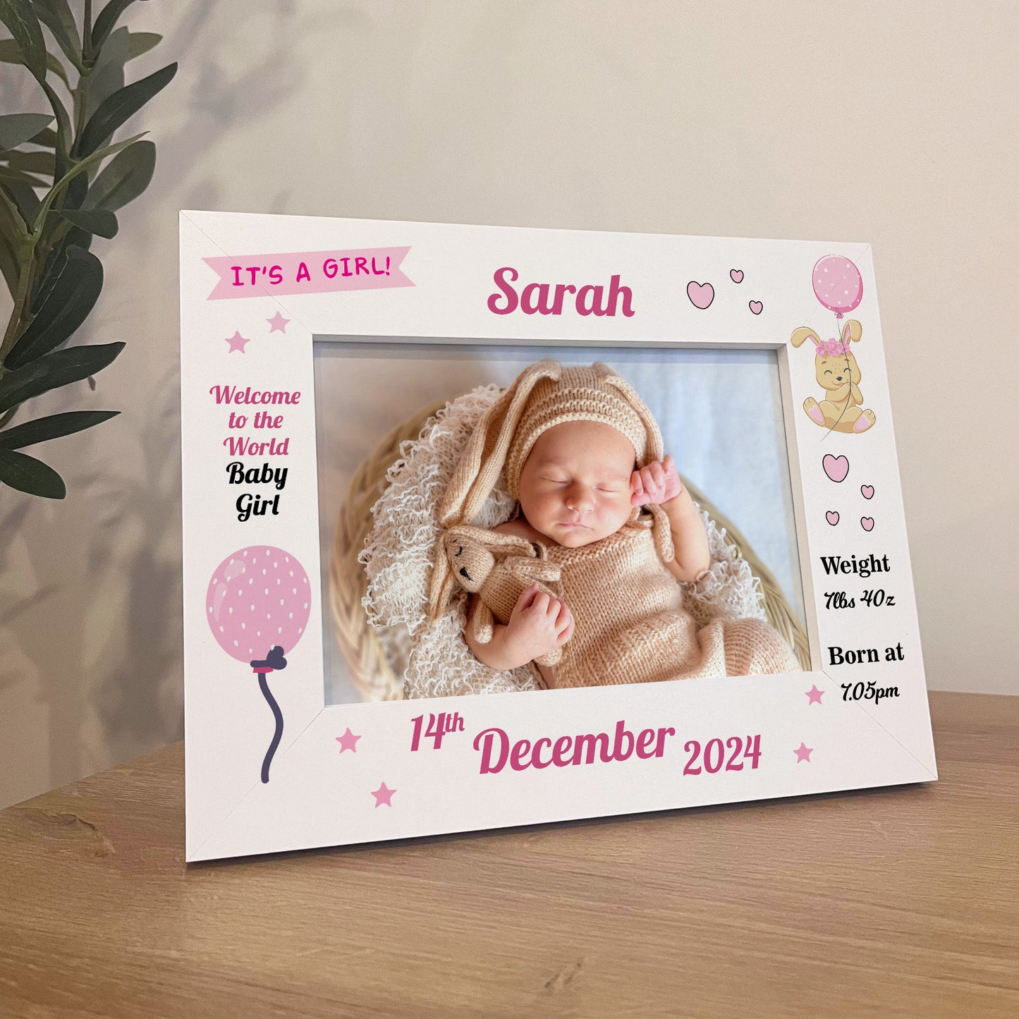 Personalised Birth Details 7x5 White Frame Newborn Baby Gifts