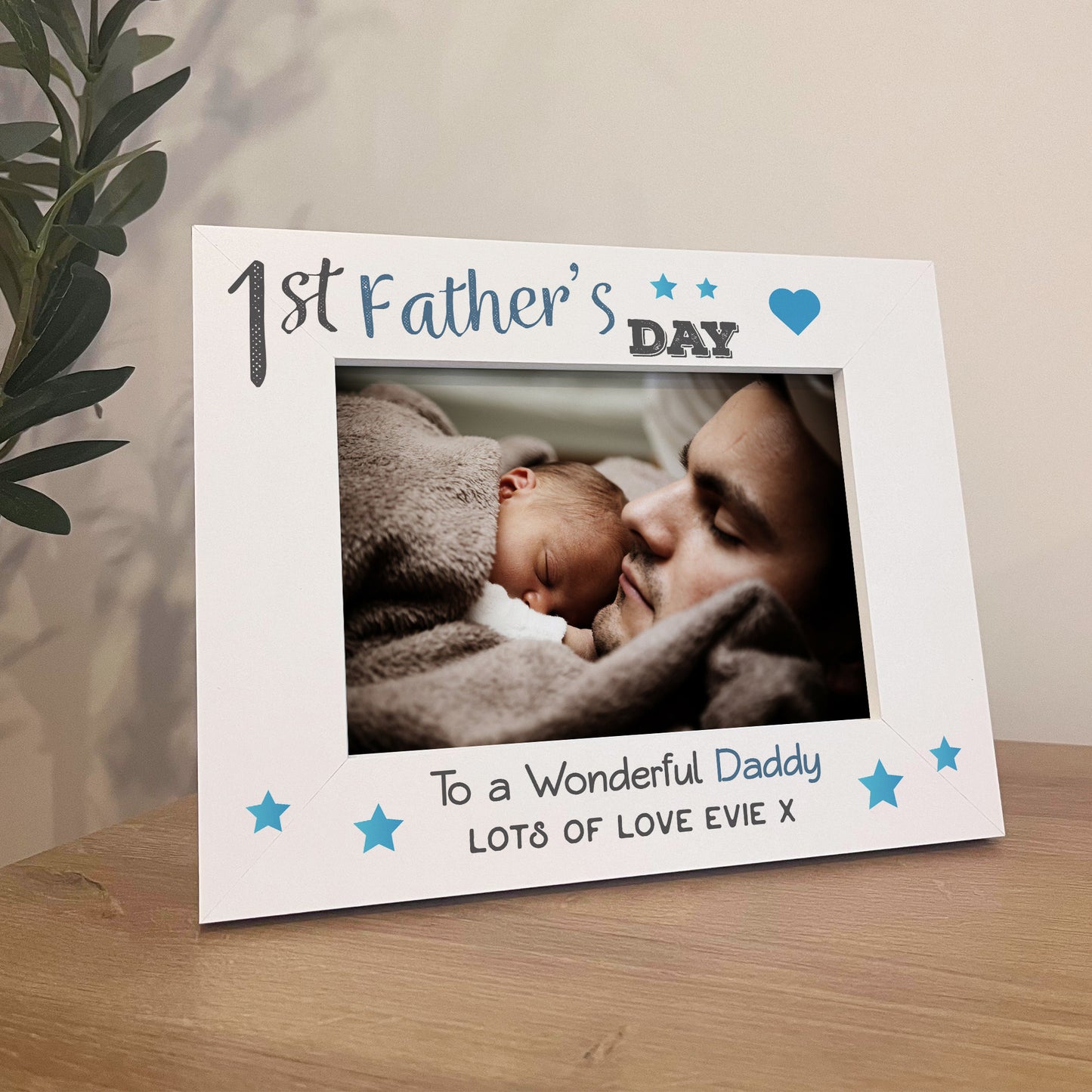 1st Father's Day Gifts For Daddy Personalised 7x5 White Wooden