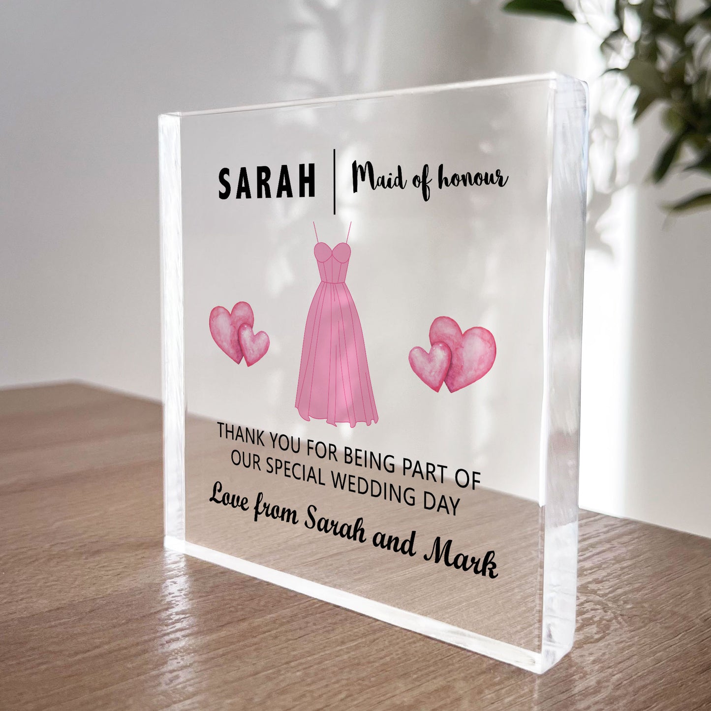 Maid of Honour Thank You Gifts Personalised Acrylic Block