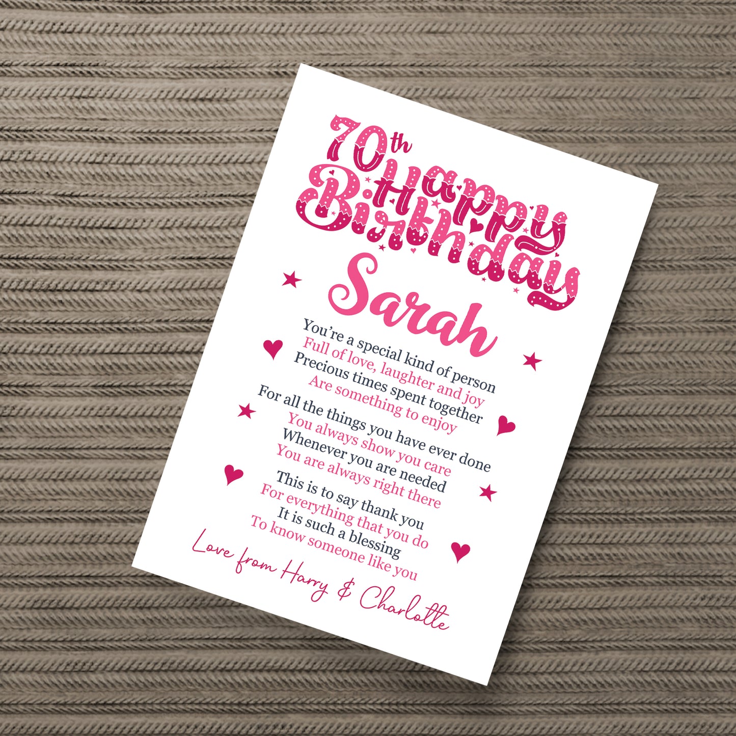 PERSONALISED 70th Birthday Gifts For Her Gift For Mum Nan A4