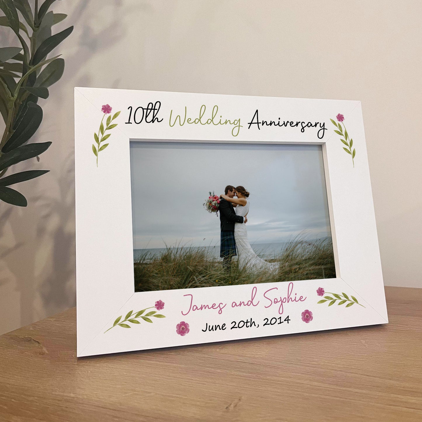 10th Anniversary Wedding Gifts Personalised 7x5 White Frame