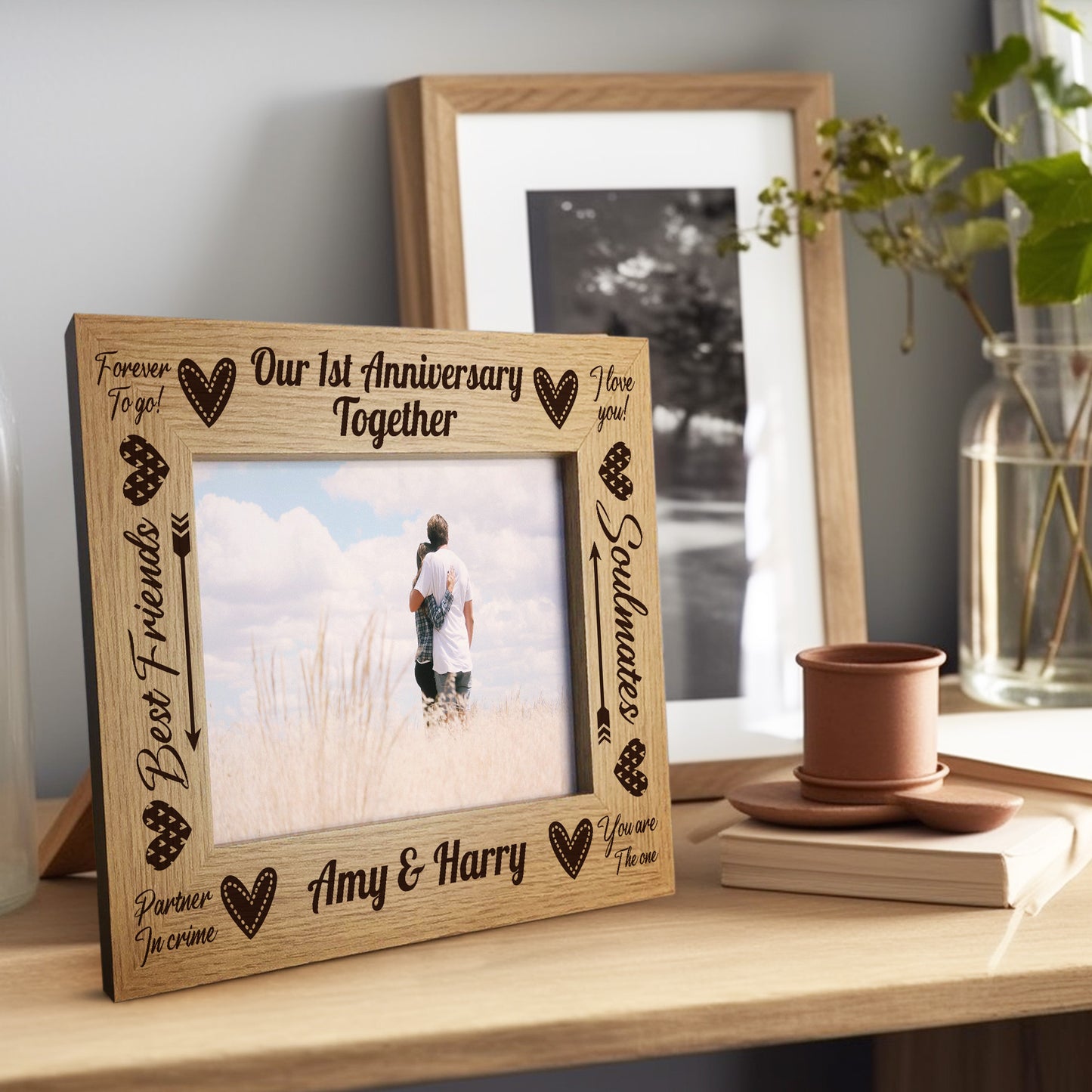 1st Anniversary 7x5 Wood Photo Frame First Anniversary Couple