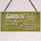 Handmade Hanging Wall Plaque Garden Rules Sign For Gardener