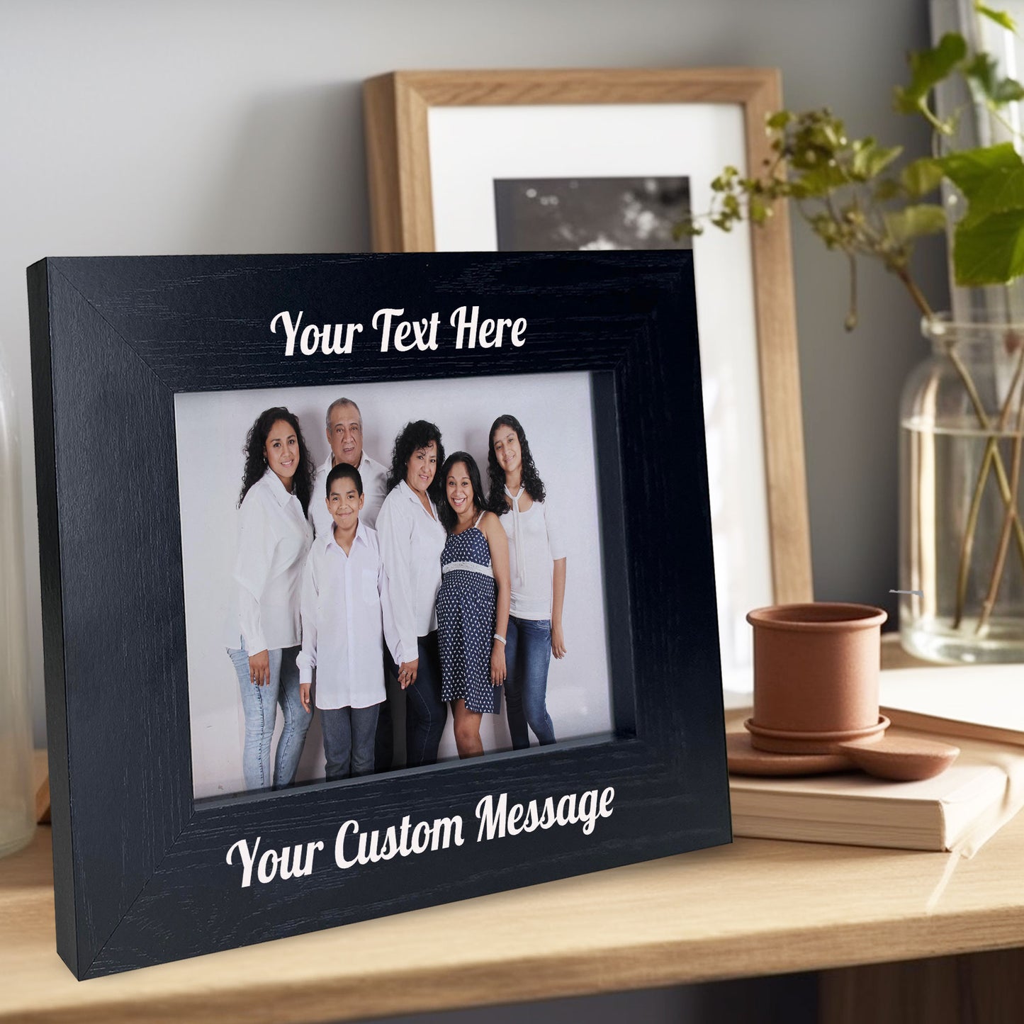 Personalised Black Wooden Photo Frame Custom Any Text