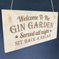 GIN GARDEN SIGN Engraved Hanging Wall Sign Home Bar Sign